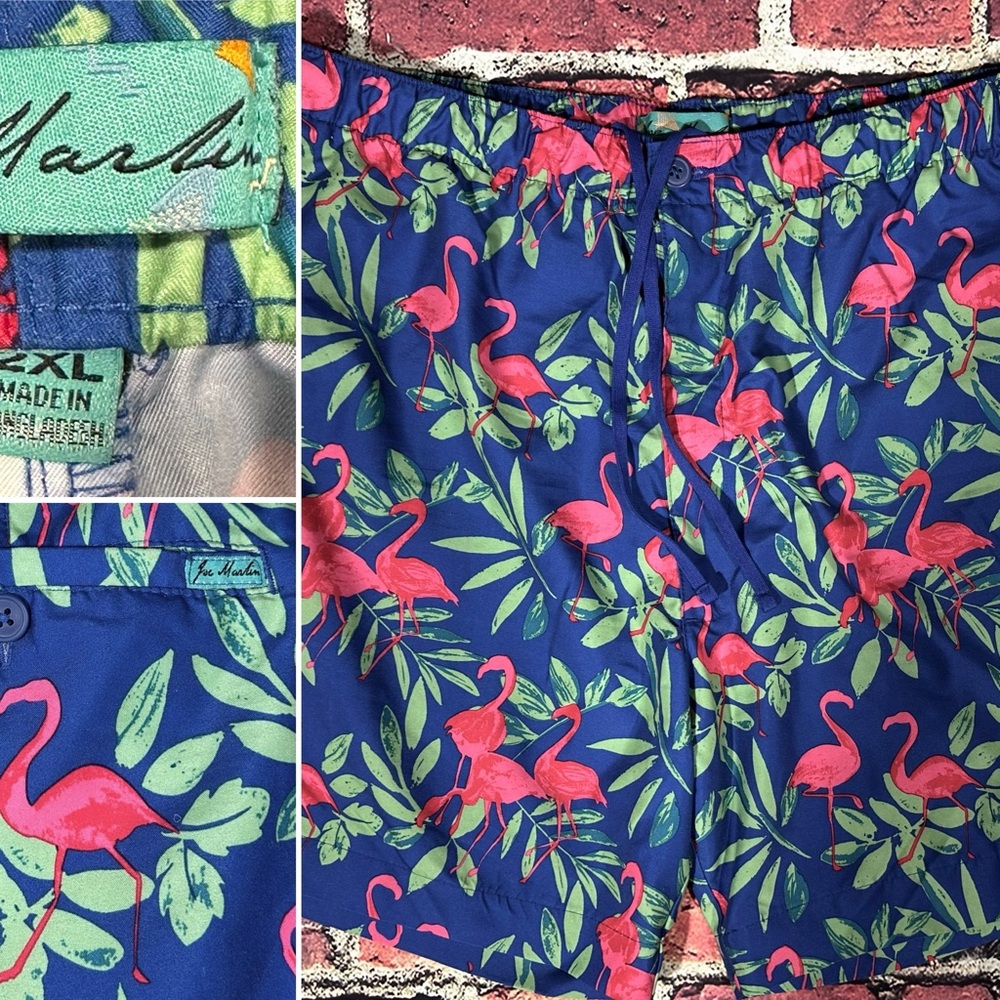 JOE MARLIN MENS SWIM SHORTS SIZE 2XL XXL BLUE TROPICAL PINK FLAMINGO HYBRID